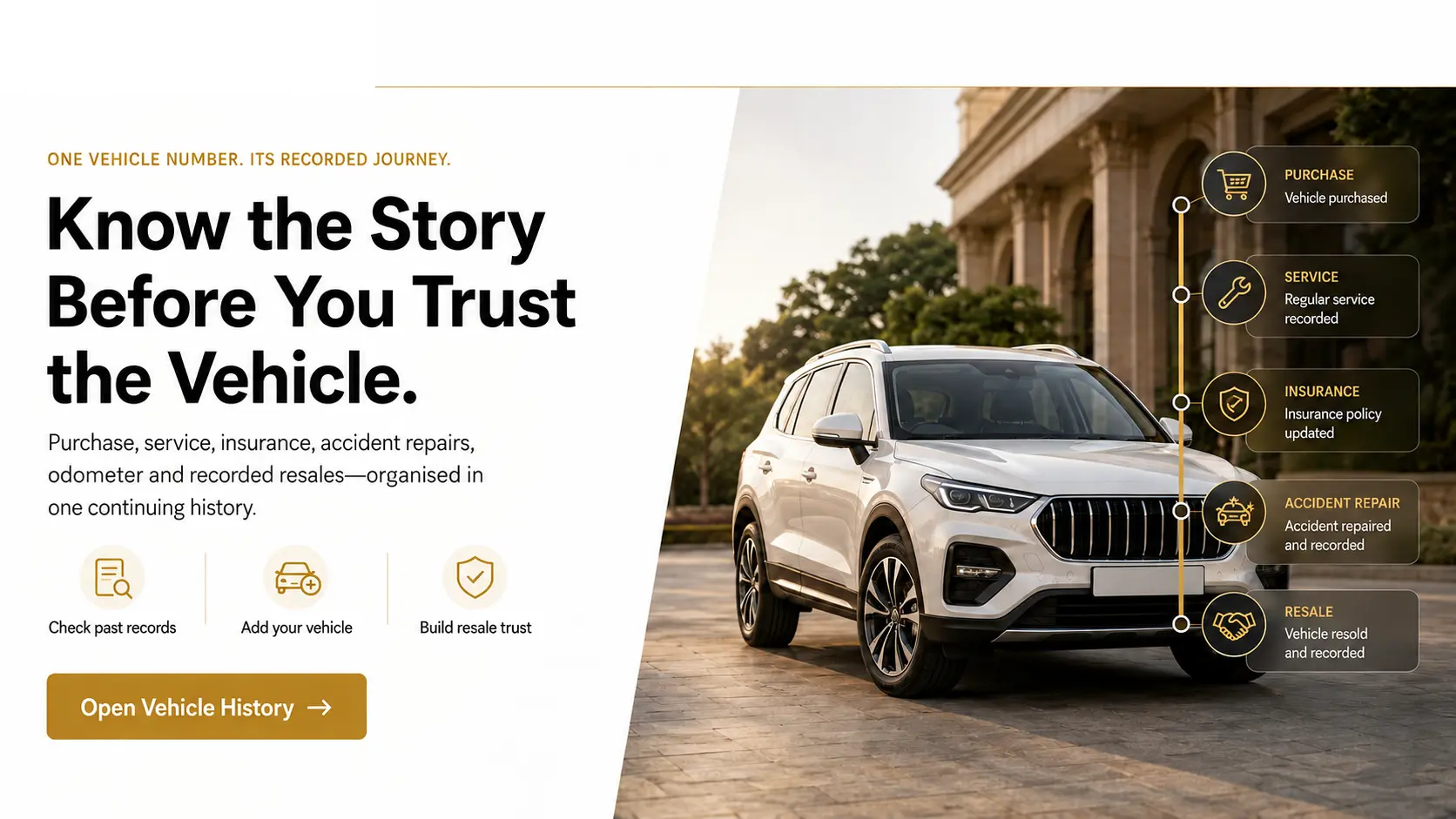 Underpitch Vehicle History: purchase, service, insurance, accident repair and resale journey