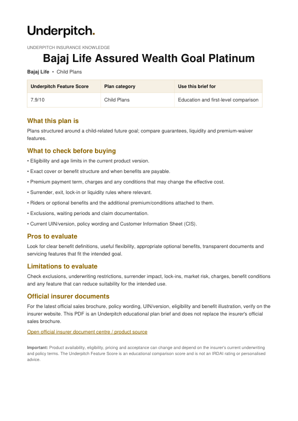 Bajaj Life Assured Wealth Goal Platinum plan cover