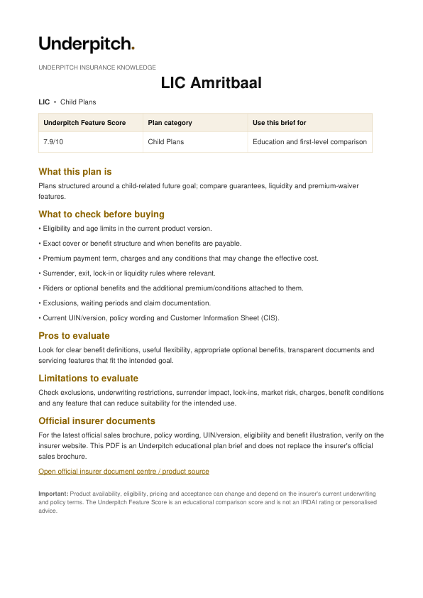 LIC Amritbaal plan cover