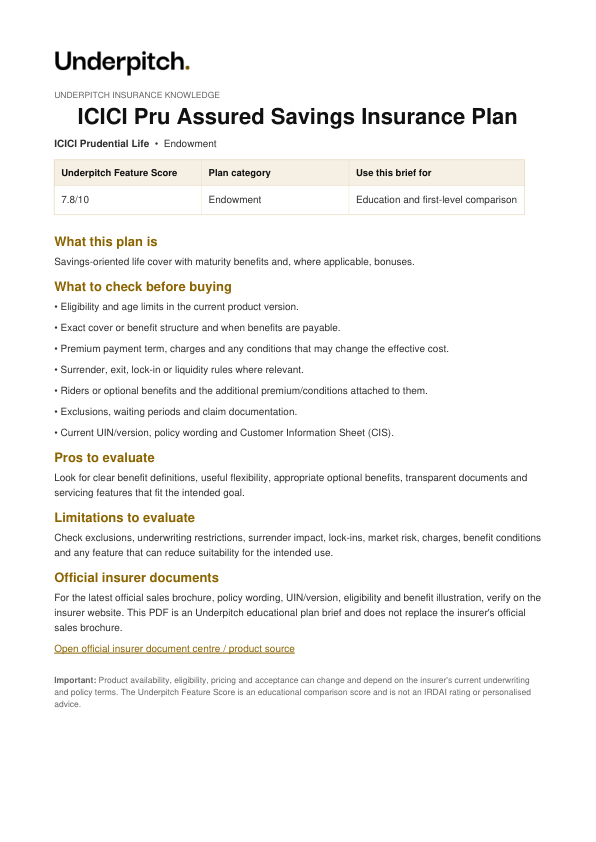 ICICI Pru Assured Savings Insurance Plan plan cover