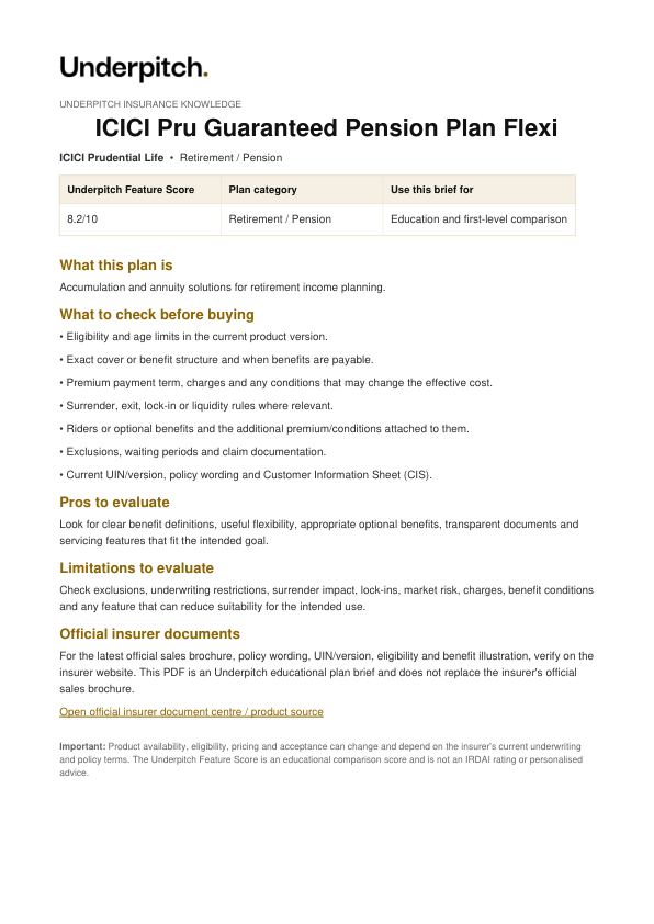 ICICI Pru Guaranteed Pension Plan Flexi plan cover