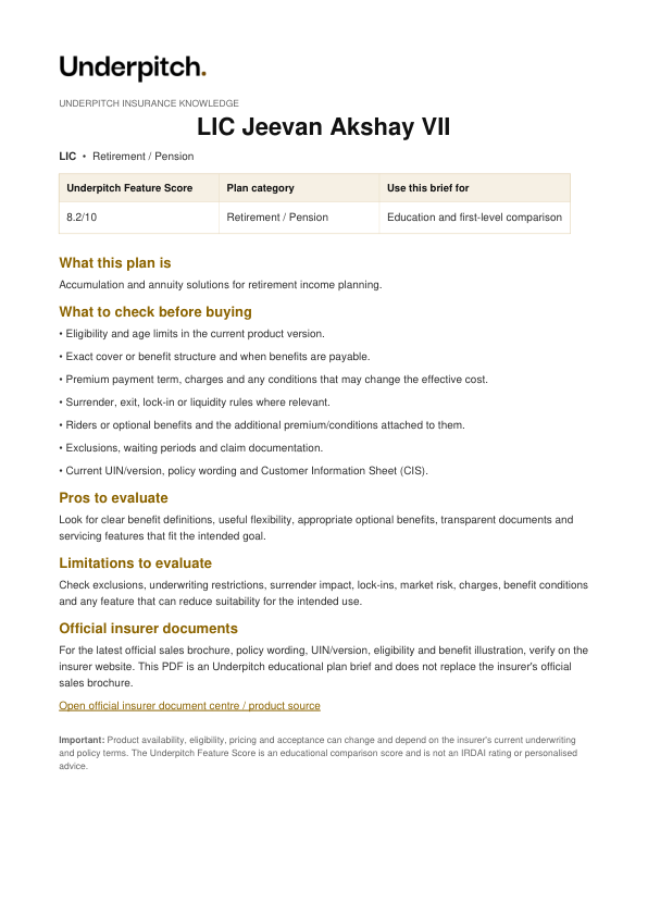 LIC Jeevan Akshay VII plan cover