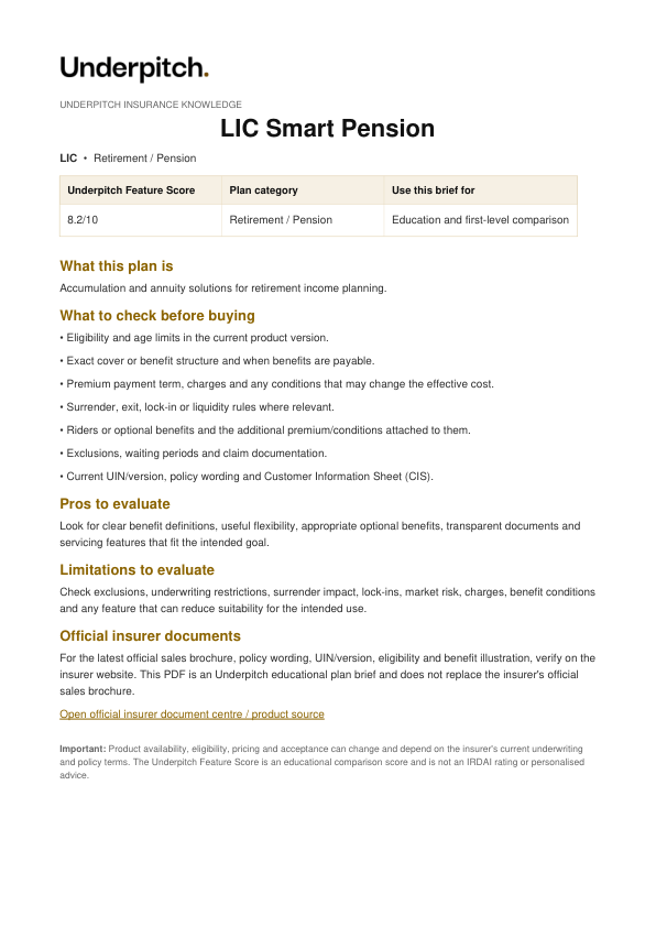 LIC Smart Pension plan cover
