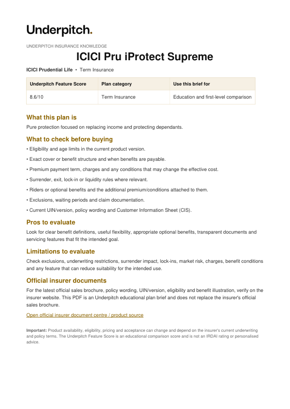 ICICI Pru iProtect Supreme plan cover
