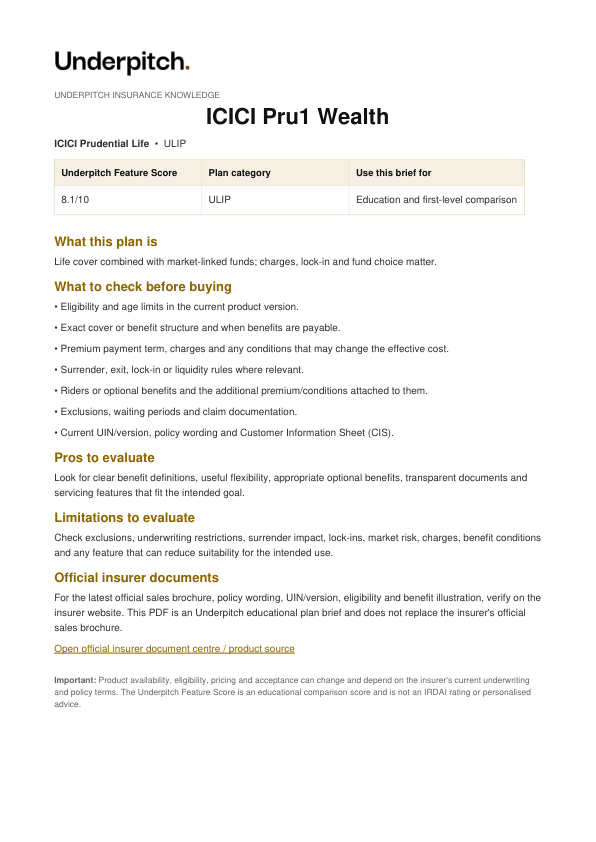 ICICI Pru1 Wealth plan cover