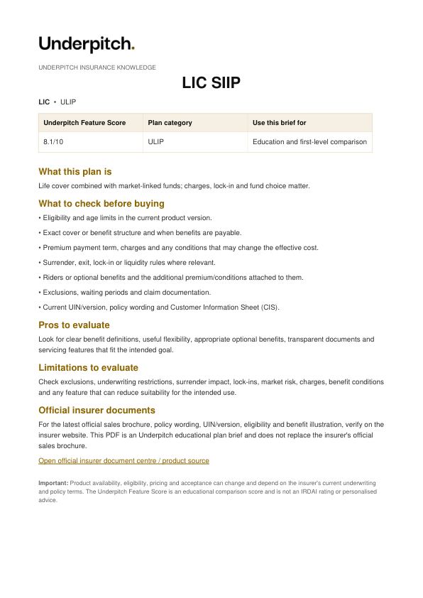 LIC SIIP plan cover
